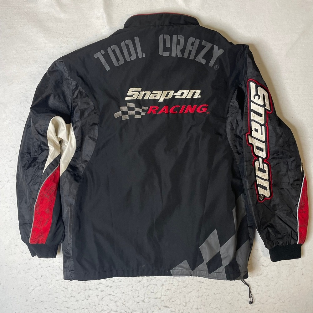 Snap-On Racing Jacket Mens XL Black Red White Tool Crazy Full Zip‎ Windbreaker